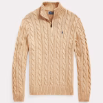 Katoenen Kabeltrui met Kwartrits Lichtbruin