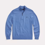 Katoenen Trui met Opstaand Boord en Rits Blauw