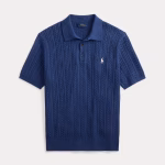 Kabelgebreide Katoenen Polo Trui Navy