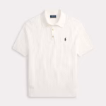 Kabelgebreide Katoenen Polo Trui Wit