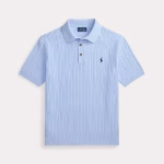 Kabelgebreide Katoenen Polo Trui Blauw