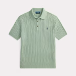 Kabelgebreide Katoenen Polo Trui Groen